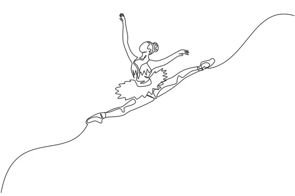 Dessin Ligne Continue Jeune Danseuse Ballet Gracieuse Effectuer Danse Classique — Image vectorielle