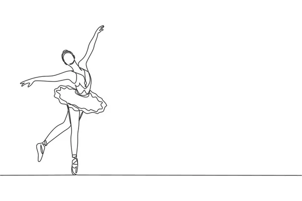 Disegno Singola Riga Una Giovane Ballerina Bellezza Tutù Esercita Danza — Vettoriale Stock