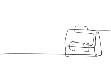 Öğretmen sınıfı için tek sıra deri çanta çizimi. Okul minimalisti, eğitim konsepti. Aralıksız basit çizgi çizim biçimi grafik vektör çizimi