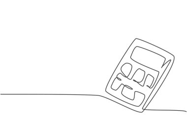 Sayı saymaya yardımcı olması için hesap makinesi aracının sürekli tek çizgi çizimi. Okula minimalist tarzıyla dön. Teknoloji eğitimi konsepti. Modern bir çizgi çizimi grafik tasarım vektörü çizimi
