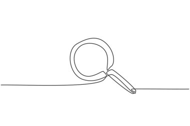 Aralıksız bir çizgi büyüteci yakınlaştırıyor. Okula geri dönmek minimalizm konsepti. İnternet sitesinde arama keşif simgesi. Eğitim vektörü grafik çizimi için tek çizgi çizimi tasarımı