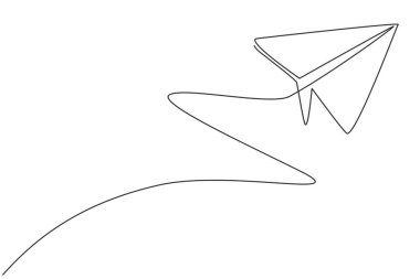 Gökyüzünde sürekli uçan kağıt uçak çizgileri var. Okula minimalist tarzıyla dön. Çocuklar oyuncak konsepti. Modern bir çizgi çizimi grafik tasarım vektörü çizimi