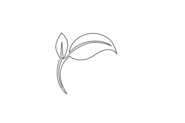Yeşil yaprak. Beyaz arka planda minimalist vektör illüstrasyon tasarımının kesintisiz bir çizgi çizimi. İzole edilmiş basit çizgi modern grafik tarzı. Spa logosu için elle çizilmiş grafik konsepti