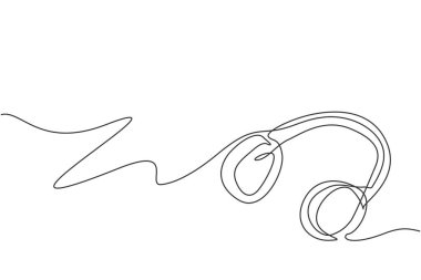 Müzik dinlemek için sürekli bir retro kulaklık çizimi. Müzik aletleri aksesuar konsepti. Moda tek çizgi çizimi tasarım vektörü grafik çizimi