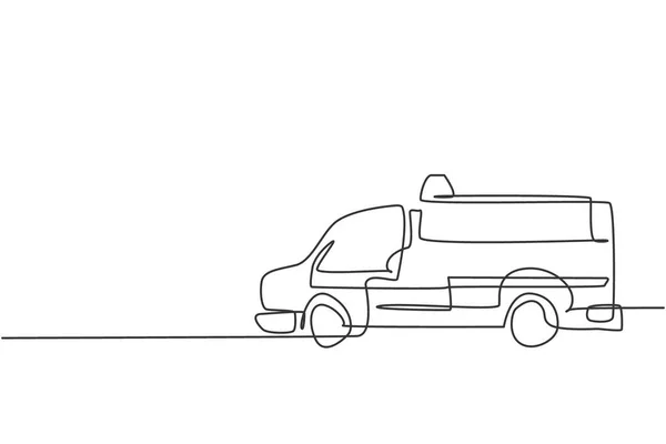 Ununterbrochene Linienzeichnung Eines Krankenwagen Rettungstransportfahrzeug Für Den Ersten Notfall Minimalistisches — Stockvektor