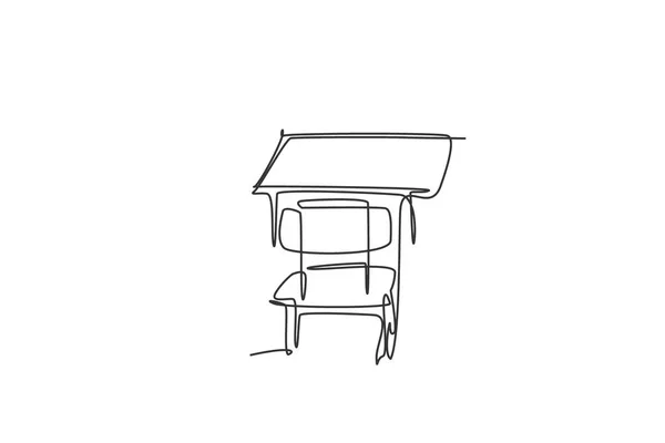 木製の学校の椅子とテーブルセットのシングル連続線画 学校のミニマリストスタイルに戻る 教育の概念 現代的な1行のグラフィックデザインのベクトルイラスト — ストックベクタ