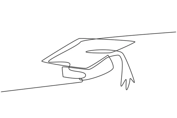 Una Sola Línea Dibujo Sombrero Graduación Para Graduarse Estudiante Universitario — Archivo Imágenes Vectoriales