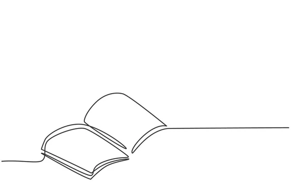 Однорядковий Малюнок Відкритої Текстової Книги Вивчення Повернутися Школи Мінімалізм Концепція — стоковий вектор