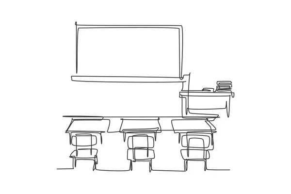 Eine Durchgehende Linie Zeichnet Die Innenarchitektur Der Schulklasse Mit Whiteboard — Stockvektor