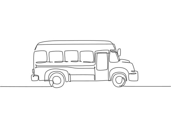 Dessin Ligne Continue Unique Vieux Véhicule Autobus Scolaire Primaire Retour — Image vectorielle