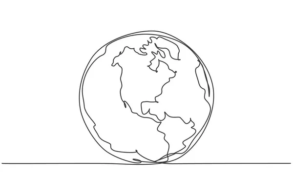 Föld Körül Folyamatos Egysoros Rajz Világtérkép Minimalista Vektor Illusztráció Design — Stock Vector