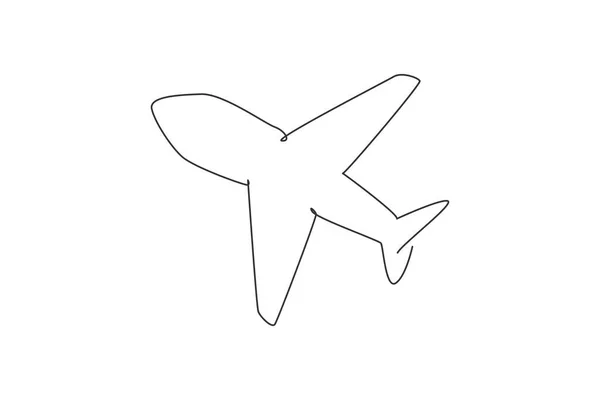 空飛ぶ飛行機の一本の線画 教育の概念のための交通アイコンシルエット 白い背景に隔離された旅行ビジネスプレゼンテーションのクリップアート デザインベクトルグラフィックイラスト — ストックベクタ