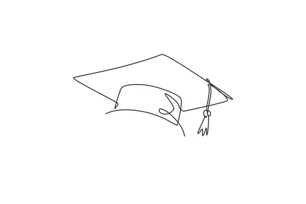 卒業帽子 白を背景に卒業キャップミニマリストベクトルイラストデザインの連続1行図面 シンプルなラインモダンなグラフィックスタイル 教育のための手描きのグラフィックコンセプト — ストックベクタ