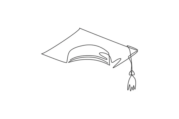 Tapa Graduación Única Línea Continua Graduación Universitaria Sombrero Icono Gráfico — Vector de stock