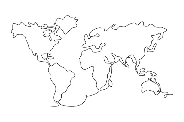 Карта Мира Непрерывный Рисунок Одной Линии Мирового Атласа Минималистская Векторная — стоковый вектор