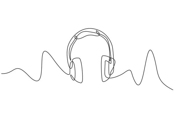 Einzelne Durchgehende Linienzeichnung Des Kopfhörers Mit Zickzackdraht Elektronische Aufzeichnungstools Kopfhörer — Stockvektor