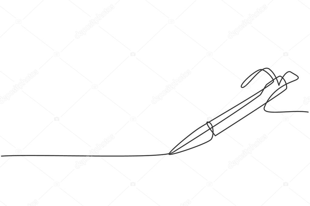 Single continuous line drawing of vintage ballpoint. Pen icon. Back to school minimalist style. Education concept. Modern one line draw graphic design vector illustration