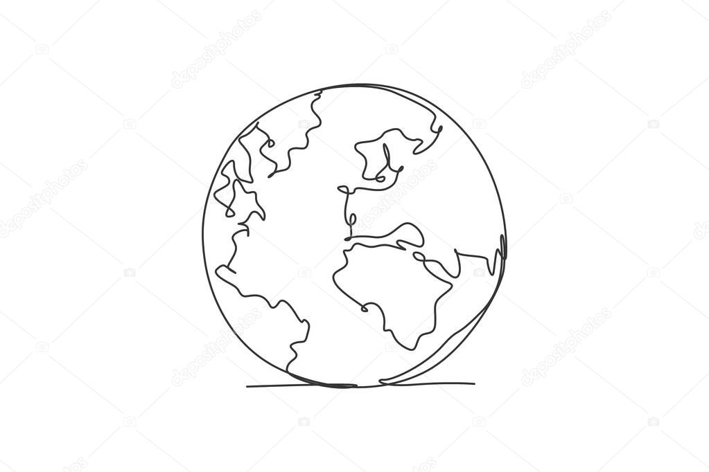 Single one line drawing of round globe earth. Earth icon silhouette for education concept. Infographic territory geography presentation isolated on white background. Design vector graphic illustration