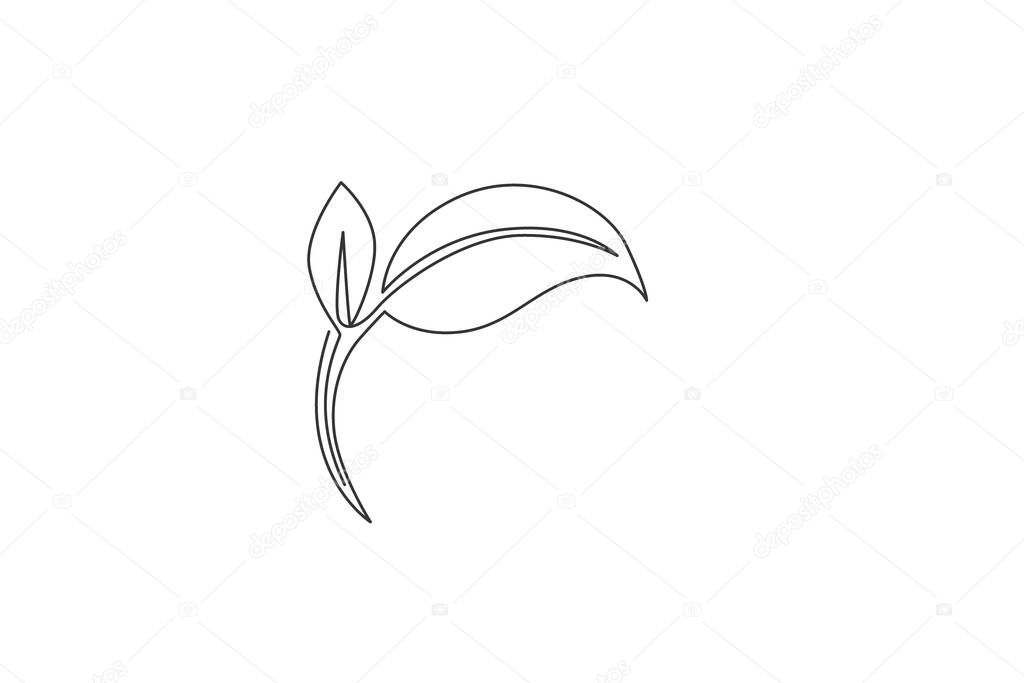 Green leaf. Continuous one line drawing of leaf tree minimalist vector illustration design on white background. Isolated simple line modern graphic style. Hand drawn graphic concept for spa logo