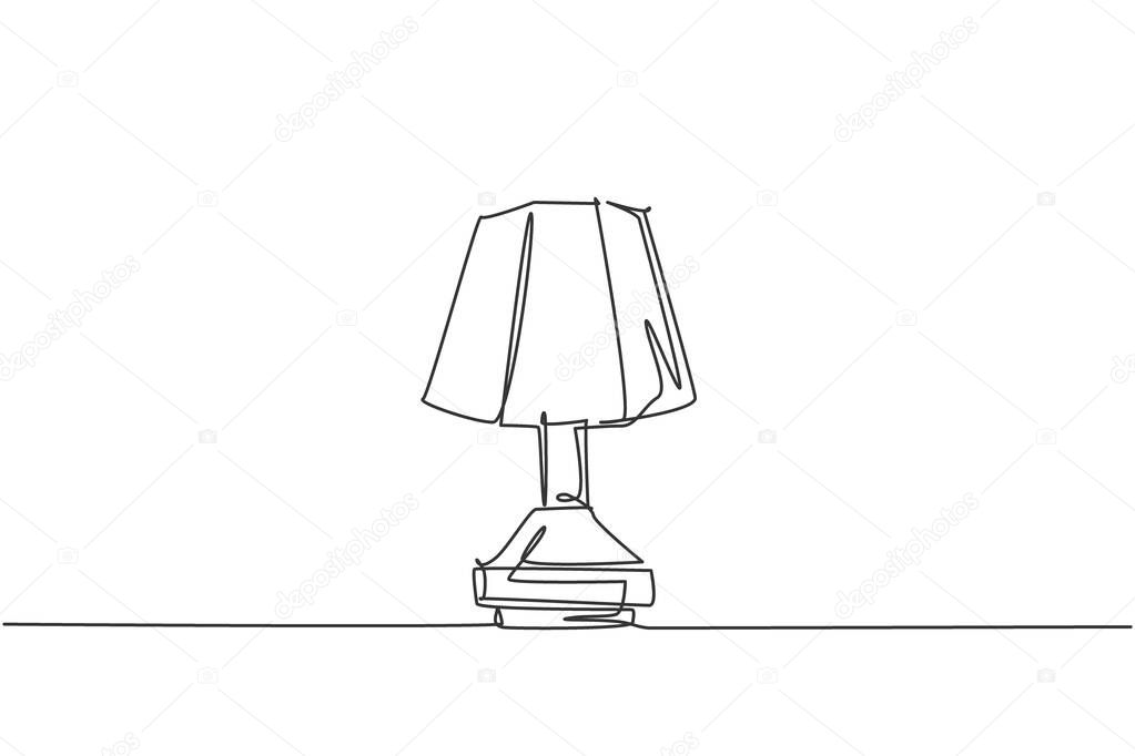 Single continuous line drawing of elegance classic table lamp for interior design. Electronic desk lamp home appliance concept. Modern one line draw design graphic vector illustration