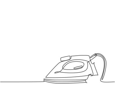 Ev aletlerini ütüleyen tek bir elektrikli bez çizimi. Elektronik ev aletleri konsepti. Modern bir çizim çizimi grafik vektör çizimi