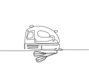 Fırın ve kurabiye yapmak için kullanılan elektrikli el mikseri malzemelerinin kesintisiz çizimi. Elektronik ev aletleri konsepti. Modern bir çizim çizimi grafik vektör çizimi