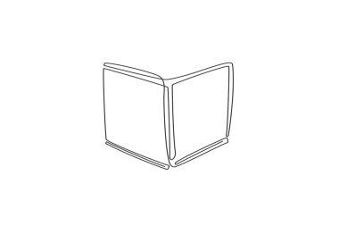 Şirket logosu etiketi için açık ders kitabının tek satır çizimi. Eğitim el kitabı logoti simgesi konsepti. Modern bir çizgi çizimi grafik tasarım vektörü çizimi