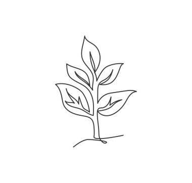 Çiftçilik logosu için yeşil doğal bitkinin sürekli çizimi. Tarımsal botanik logot sembolü şablon konsepti. Dinamik tek çizgi grafik vektör çizimi