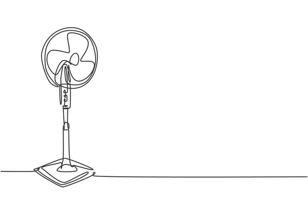 Een Continue Lijn Tekening Van Elektrische Staande Blaas Ventilator Huishoudapparaat — Stockvector