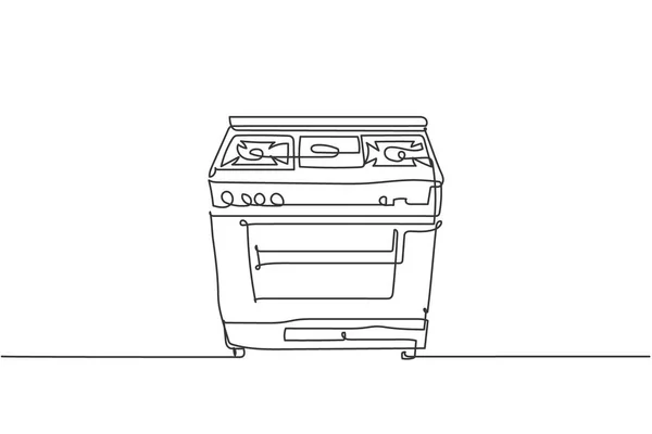 Eine Einzige Zeile Zeichnung Von Gasherd Mit Backofen Haushaltsgerät Elektrizität — Stockvektor