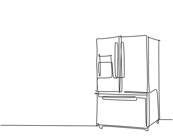 Una Línea Continua Dibujo Lujo Refrigerador Tres Puertas Electrodomésticos Concepto — Vector de stock