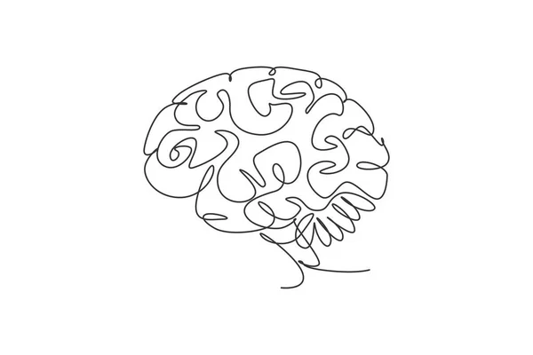 One Single Line Drawing Smart Human Brain Side View Logo — Stock Vector