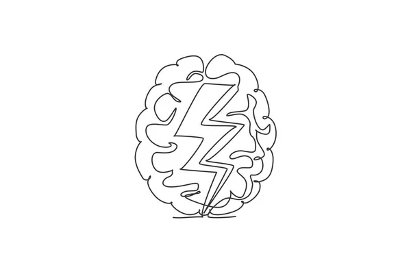 人間の脳のロゴアイコン内の落雷の連続線画 ロゴタイプ記号テンプレートの概念を考えるの高速プロセス トレンドシングルラインドローデザインベクトルイラスト — ストックベクタ