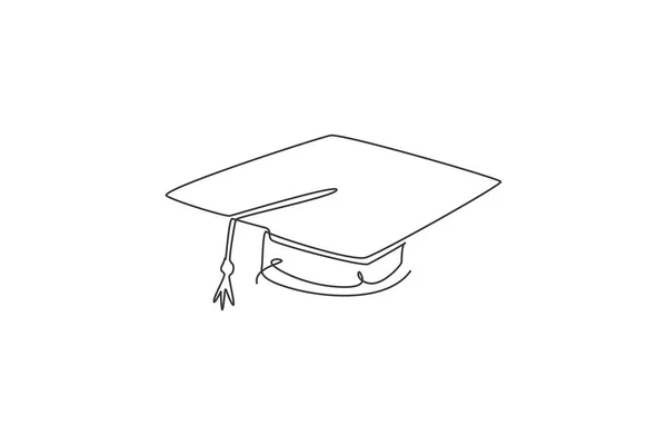 Eine Durchgehende Linienzeichnung Der Abschlussfeier Mütze Für Abschlussfeier Ausrüstung Logo — Stockvektor