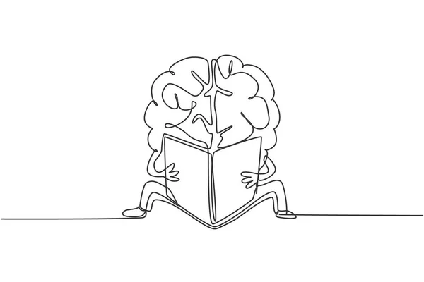 Singolo Disegno Linea Continua Del Libro Lettura Del Cervello Umano — Vettoriale Stock