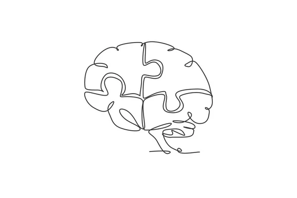 Una Sola Línea Dibujo Del Cerebro Humano Que Forma Partir — Vector de stock