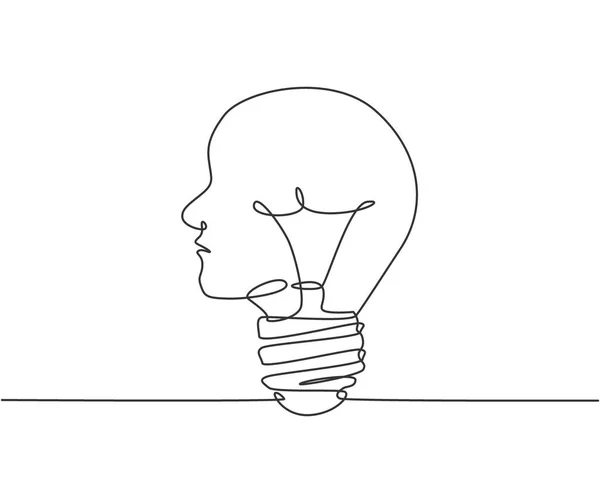 人間の頭の電球のロゴのアイデンティティの1つの線画 心理心理知能型ロゴタイプアイコンテンプレートの概念 ダイナミック連続線画設計図ベクトル図 — ストックベクタ