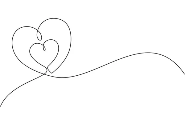 One Continuous Line Drawing Cute Love Heart Shaped Lovable Greeting — Stock Vector