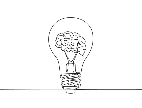 医療会社のロゴのアイデンティティのための人間の脳ときれいな電球の一本の線画 創造的な精神衛生療法のアイコンの概念 トレンディーな連続線描画ベクトルイラスト — ストックベクタ