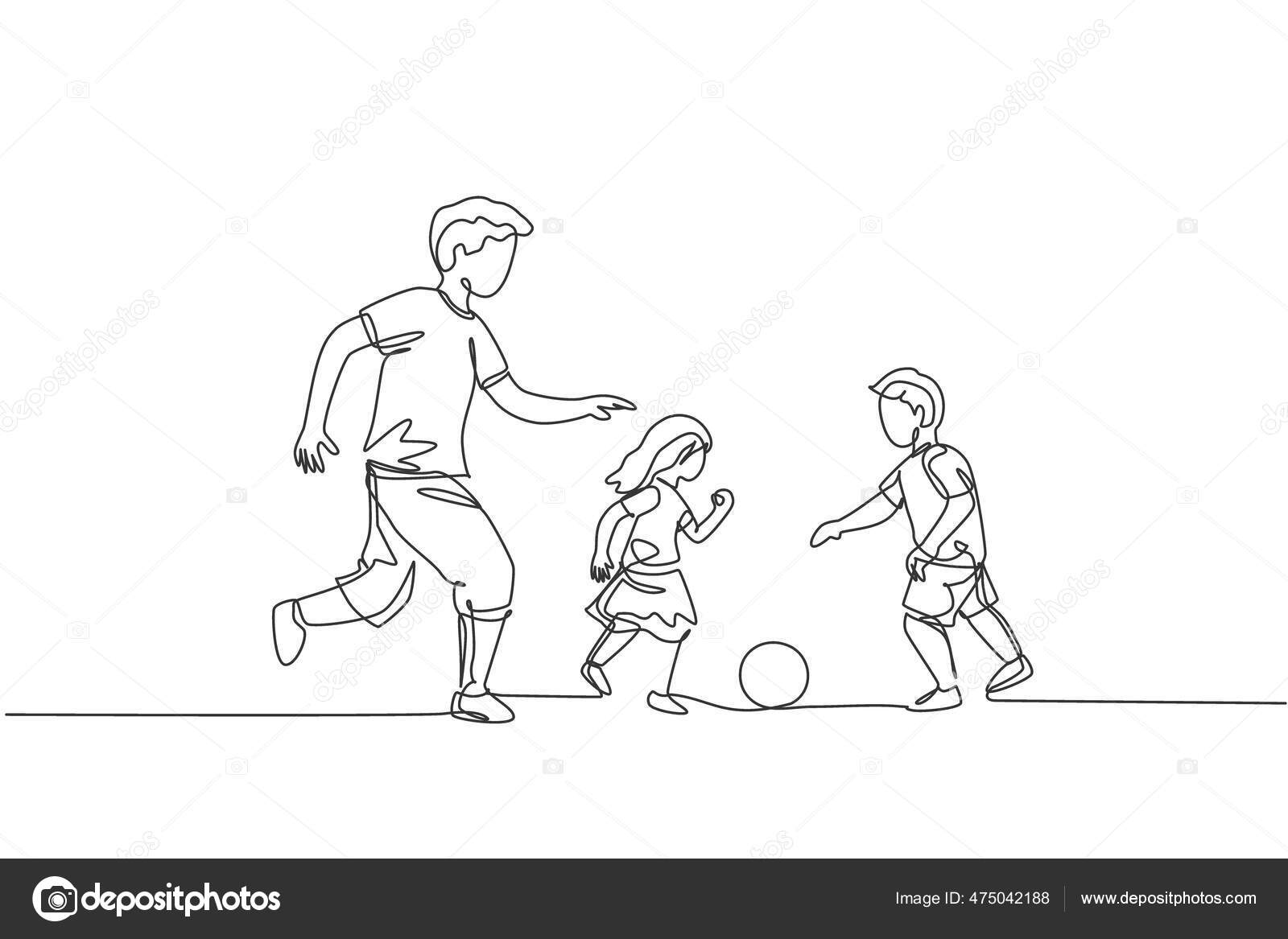 Desenho de linha de pessoas jogando futebol