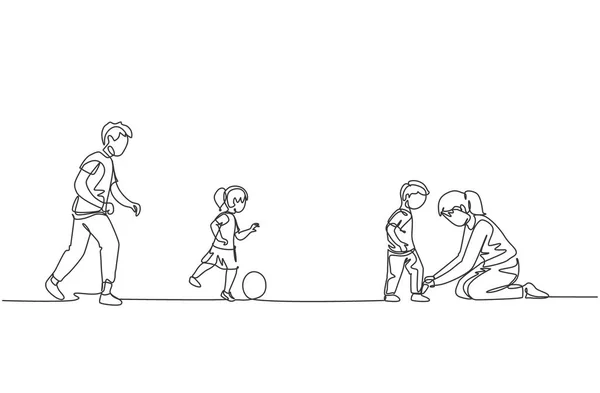 Una Sola Línea Dibujo Papá Joven Jugando Fútbol Con Hija — Archivo Imágenes Vectoriales