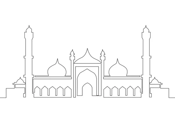 Single Continuous Line Drawing Islamic Historical Landmark Masjid Mosque Historical — Stock Vector