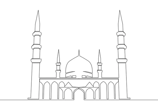 One Continuous Line Drawing Islamic Historical Landmark Masjid Mosque Ancient — Stock Vector