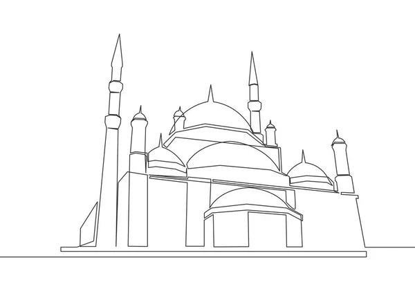 One Single Line Drawing Islamic Historical Dome Landmark Masjid Mosque — Stock Vector