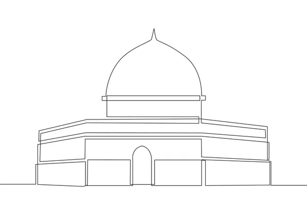 One Continuous Line Drawing Islamic Historical Landmark Masjid Mosque Dome — Stock Vector