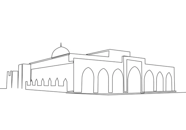 One Single Line Drawing Islamic Historical Landmark Masjid Mosque Jami — Stock Vector