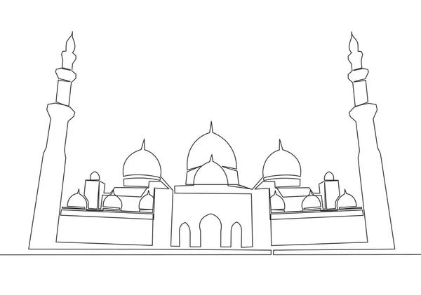 One Continuous Line Drawing Islamic Historical Landmark Masjid Mosque Ancient — Stock Vector