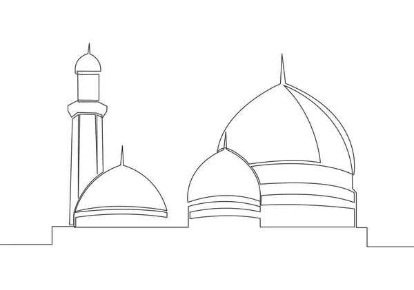 Single Continuous Line Drawing Historical Dome Landmark Mosque Masjid Historical — Stock Vector
