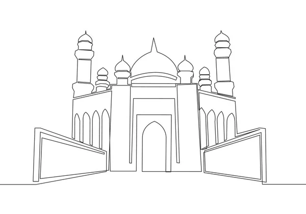 One Single Line Drawing Islamic Historical Dome Landmark Masjid Mosque — Stock Vector