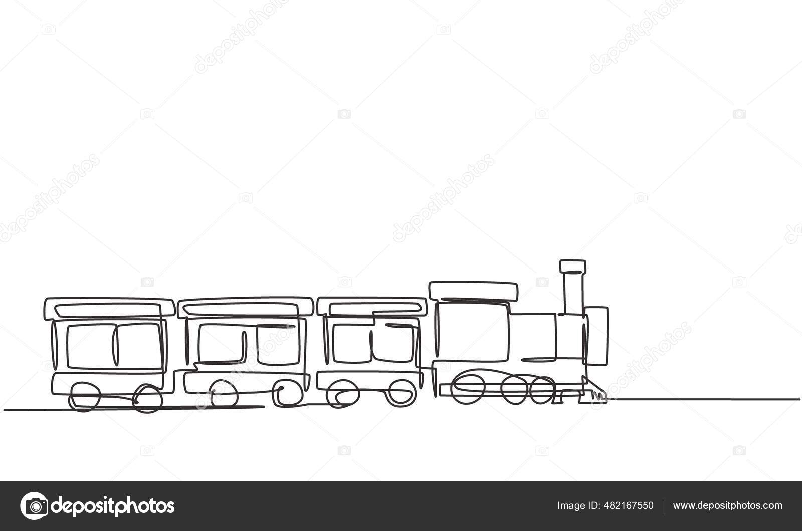 Dibujo Una Sola Línea Una Locomotora Tren Con Tres Vagones Vector de stock  #482167550 de ©SimpleLine, image size:1600x1060